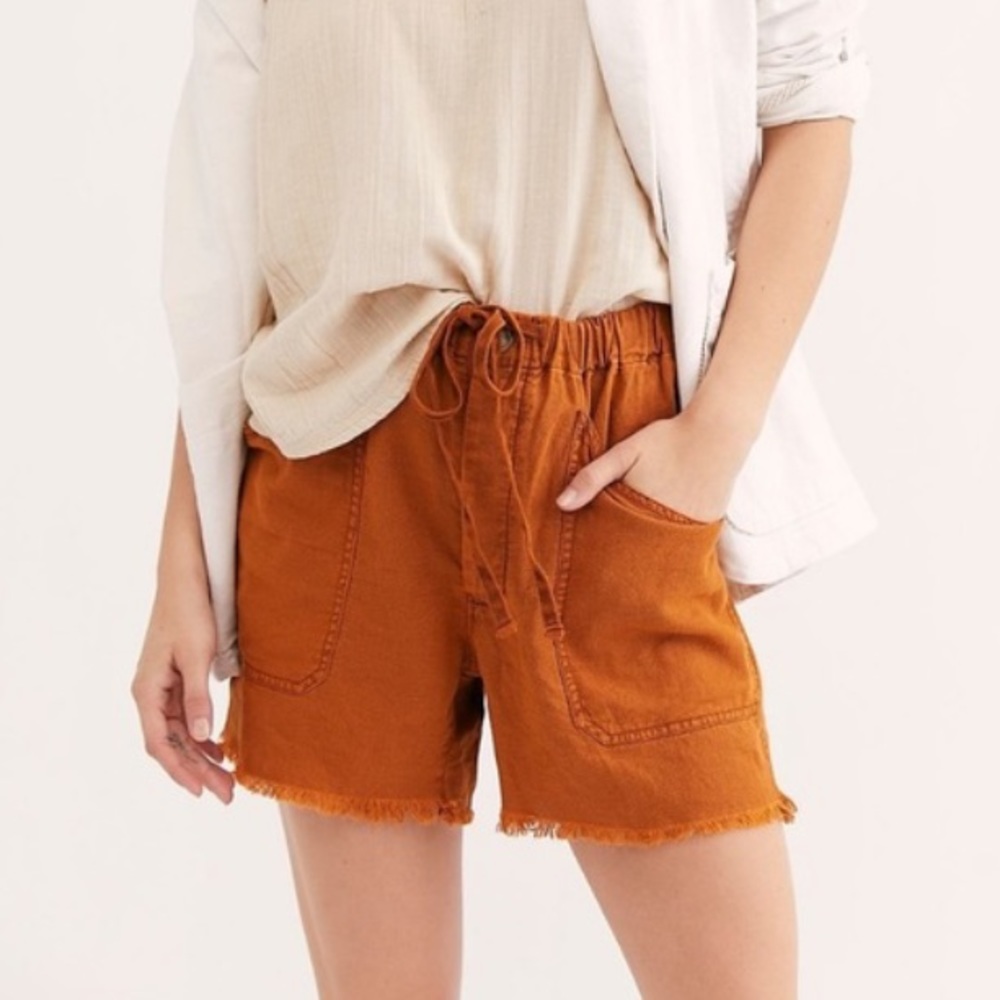 Free People high waisted rust tomboy linen shorts